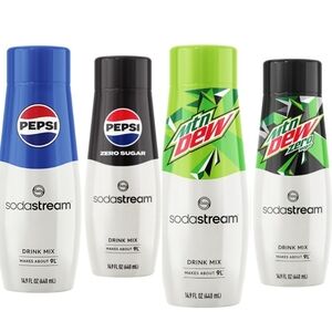 NEW! Sodastream Drink Mix 4 pack - pepsi, pepsi zero, mtn dew, mtn dew zero